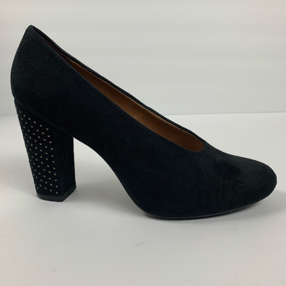 Nicole Black Genuine Leather Suede Chunky Heels Metal Studs Size 7.5 Like New